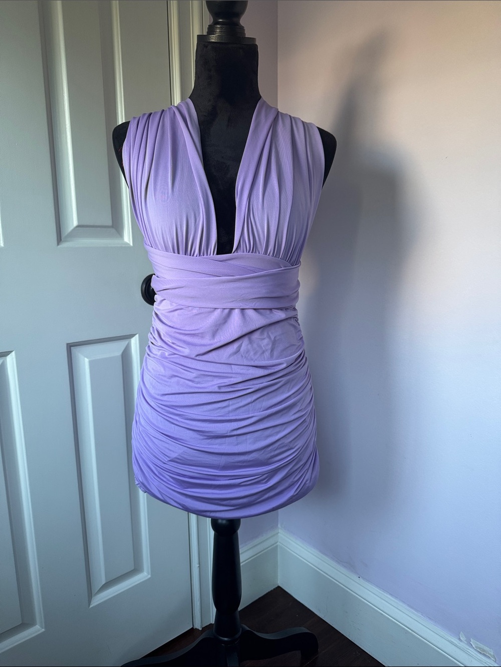 Silky ruched Convertible lavender dress